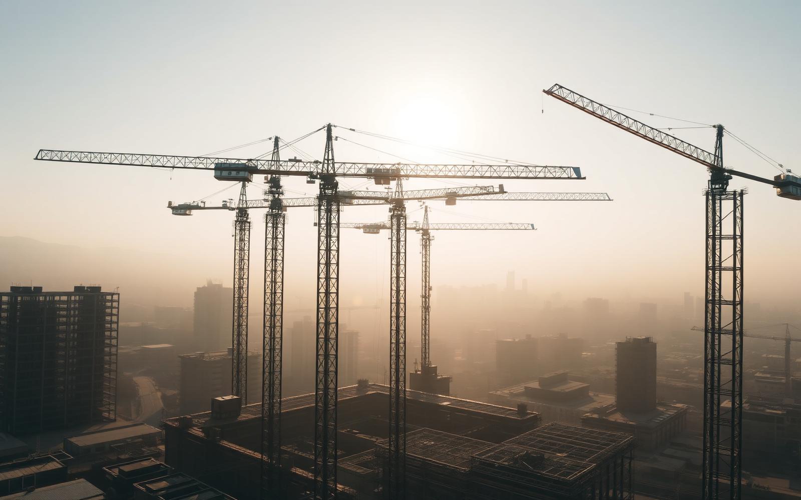 Tower cranes and steel reinforcement on a large construction site in Addis Ababa, Ethiopia