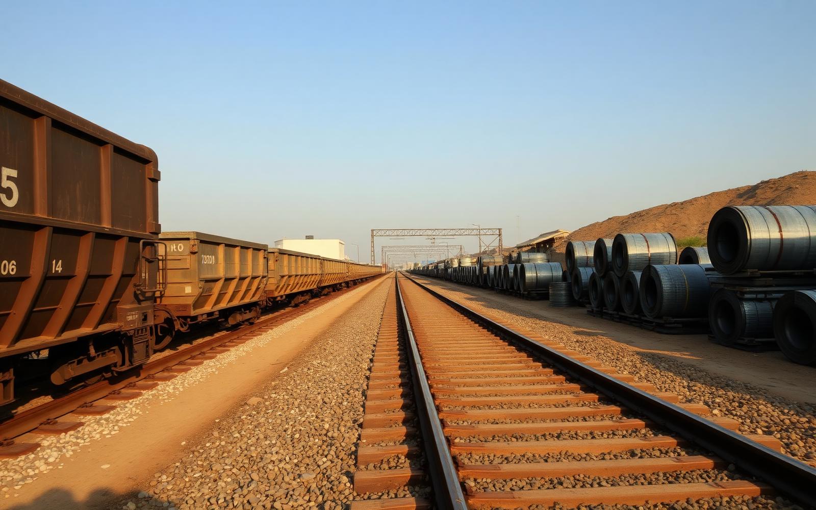 Freight rail wagons and steel coil at an industrial park siding in Dire Dawa, Ethiopia